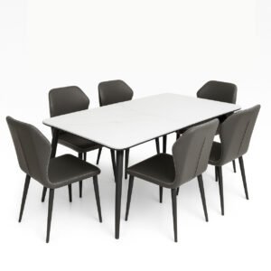 Premium Marble Texture Dining Table with Padded Chairs