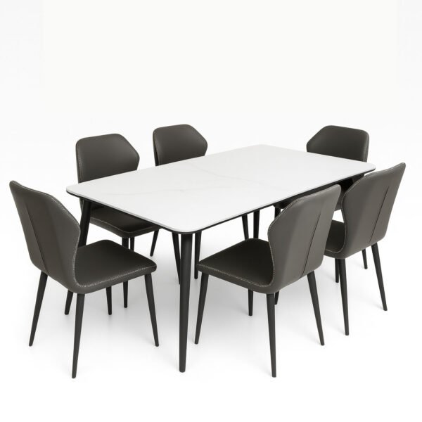 Premium Marble Texture Dining Table with Padded Chairs