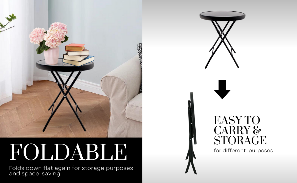 Foldable Glass Top Garden Side Table – Black Metal Frame - Image 15