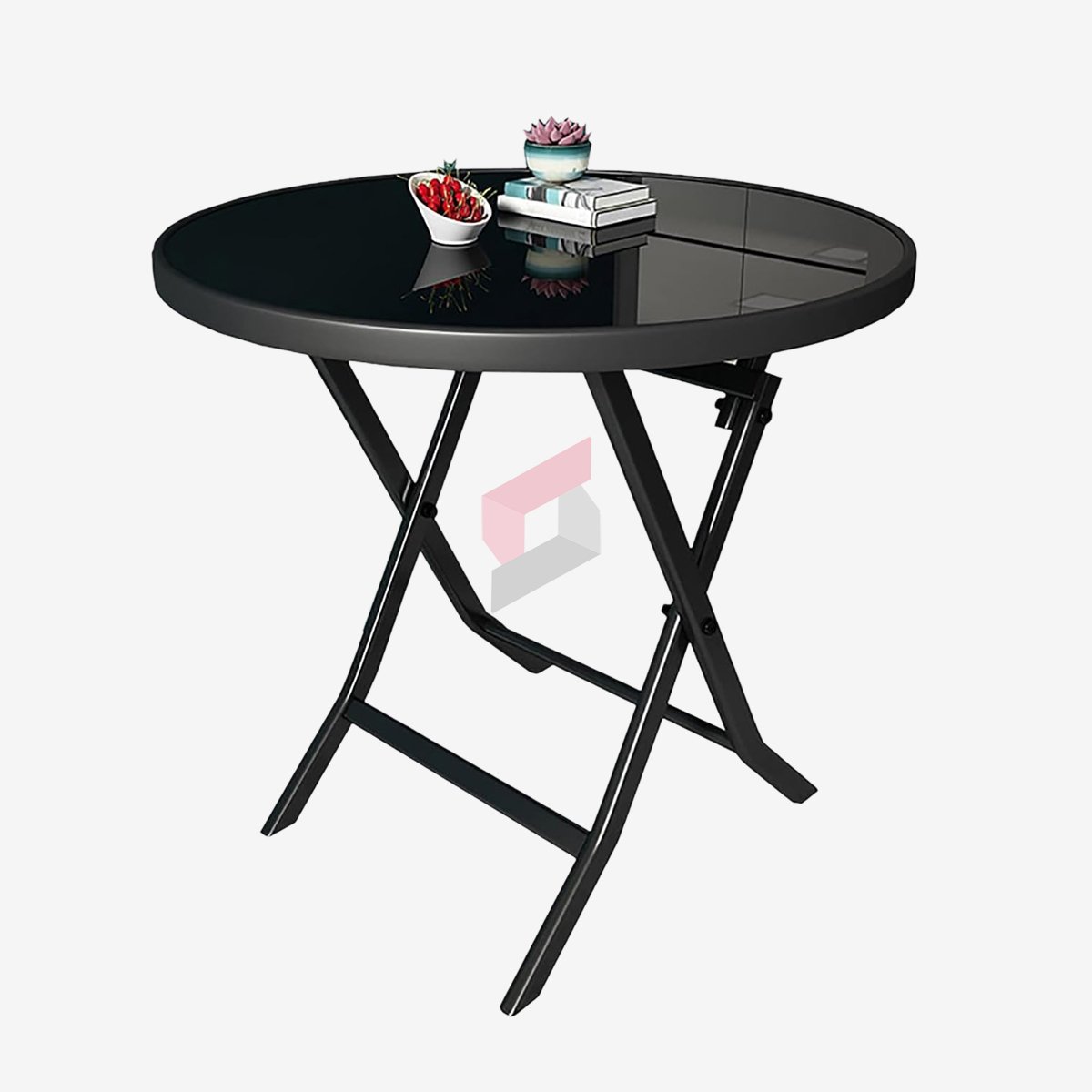 Foldable Glass Top Garden Side Table – Black Metal Frame