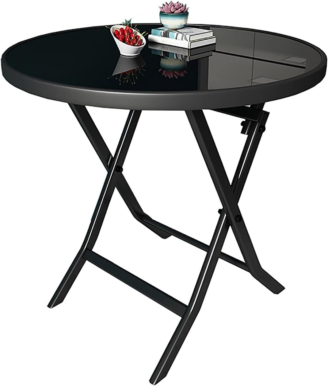 Foldable Glass Top Garden Side Table – Black Metal Frame - Image 2
