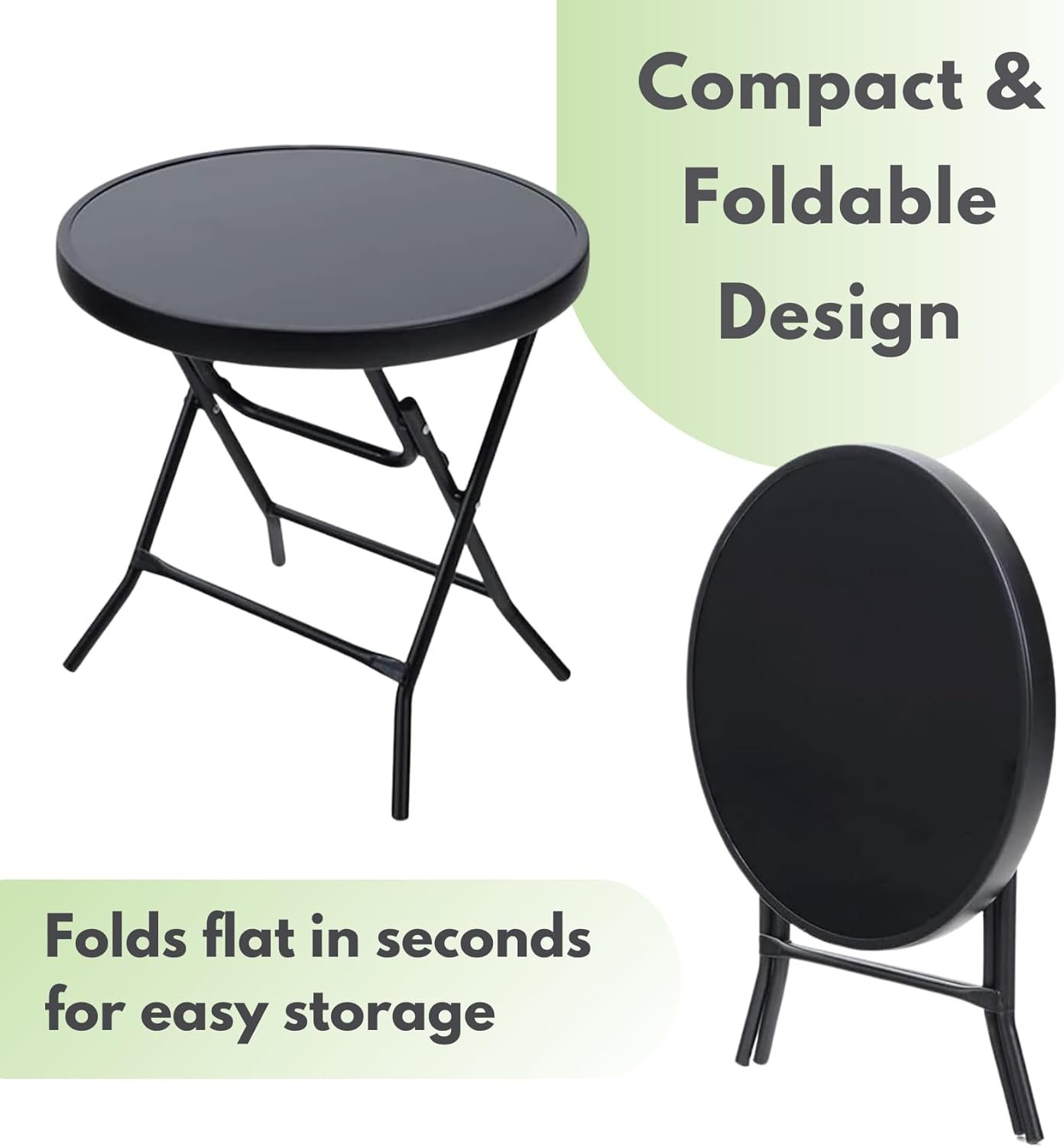 Foldable Glass Top Garden Side Table – Black Metal Frame - Image 3