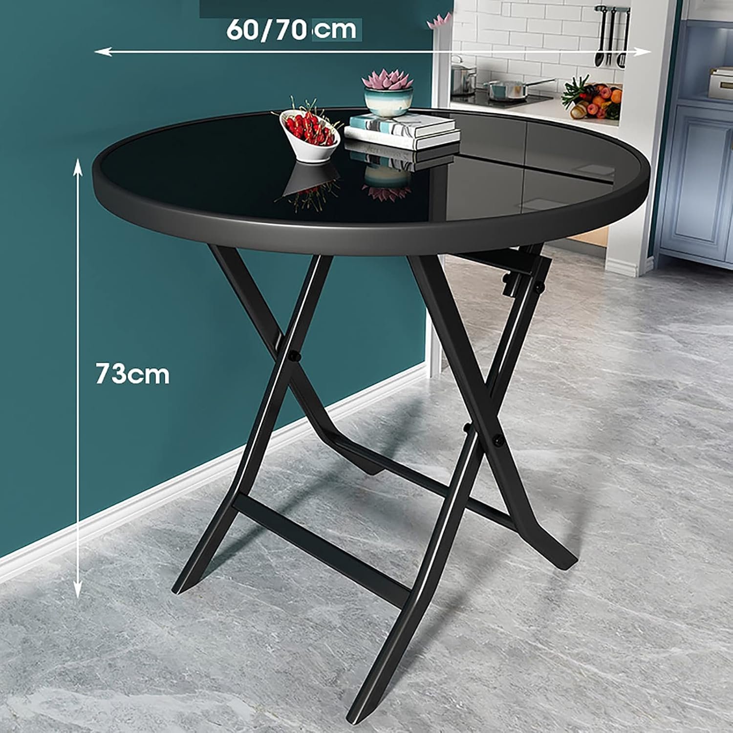 Foldable Glass Top Garden Side Table – Black Metal Frame - Image 14