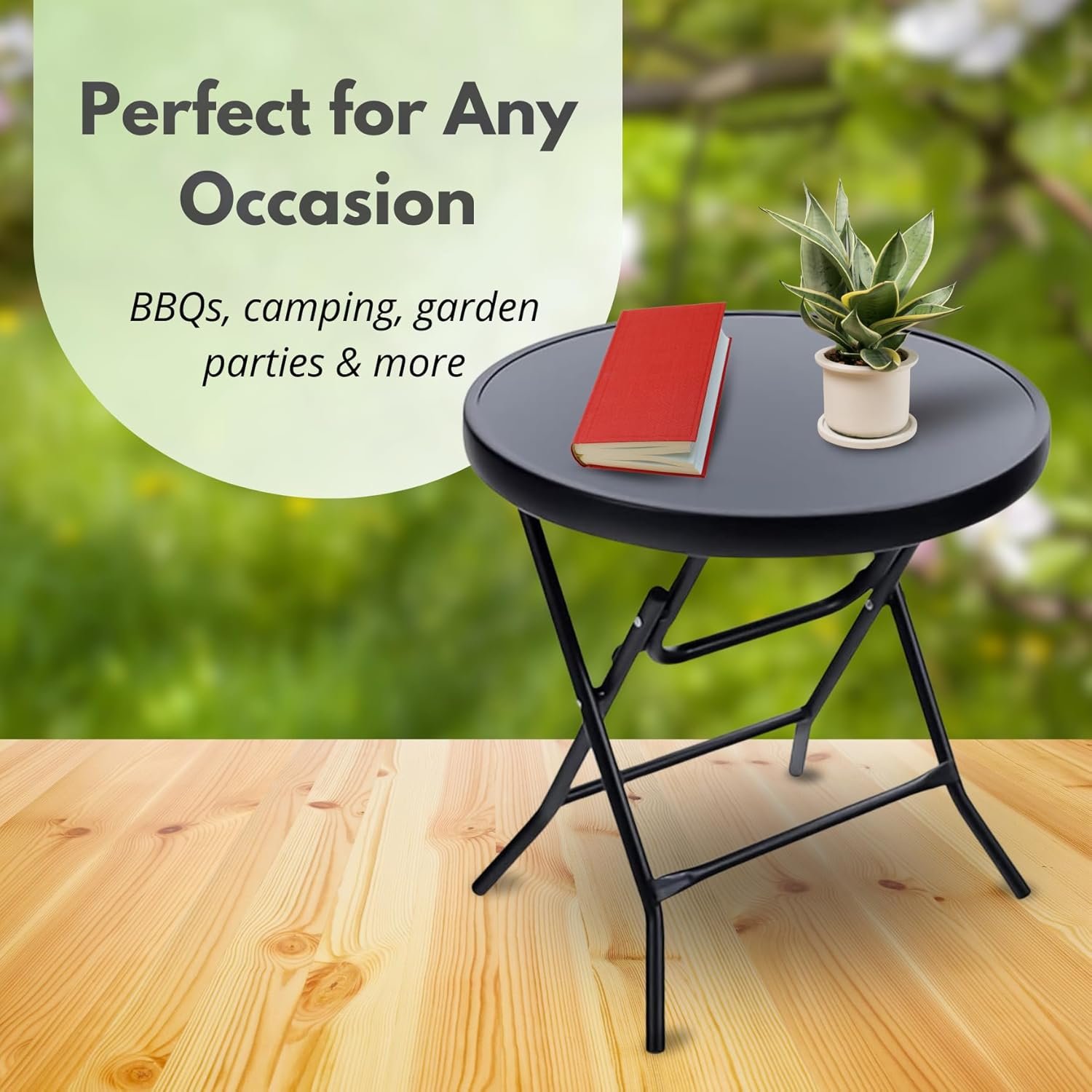 Foldable Glass Top Garden Side Table – Black Metal Frame - Image 5