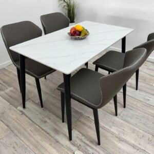 Marble Texture Dining Table with Padded Chairs