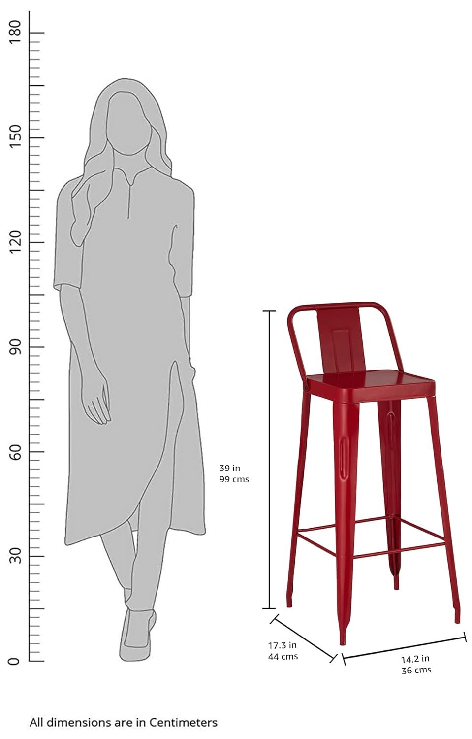 Iron Bar Stool | 44D x 36W x 99H cms | White - Image 6