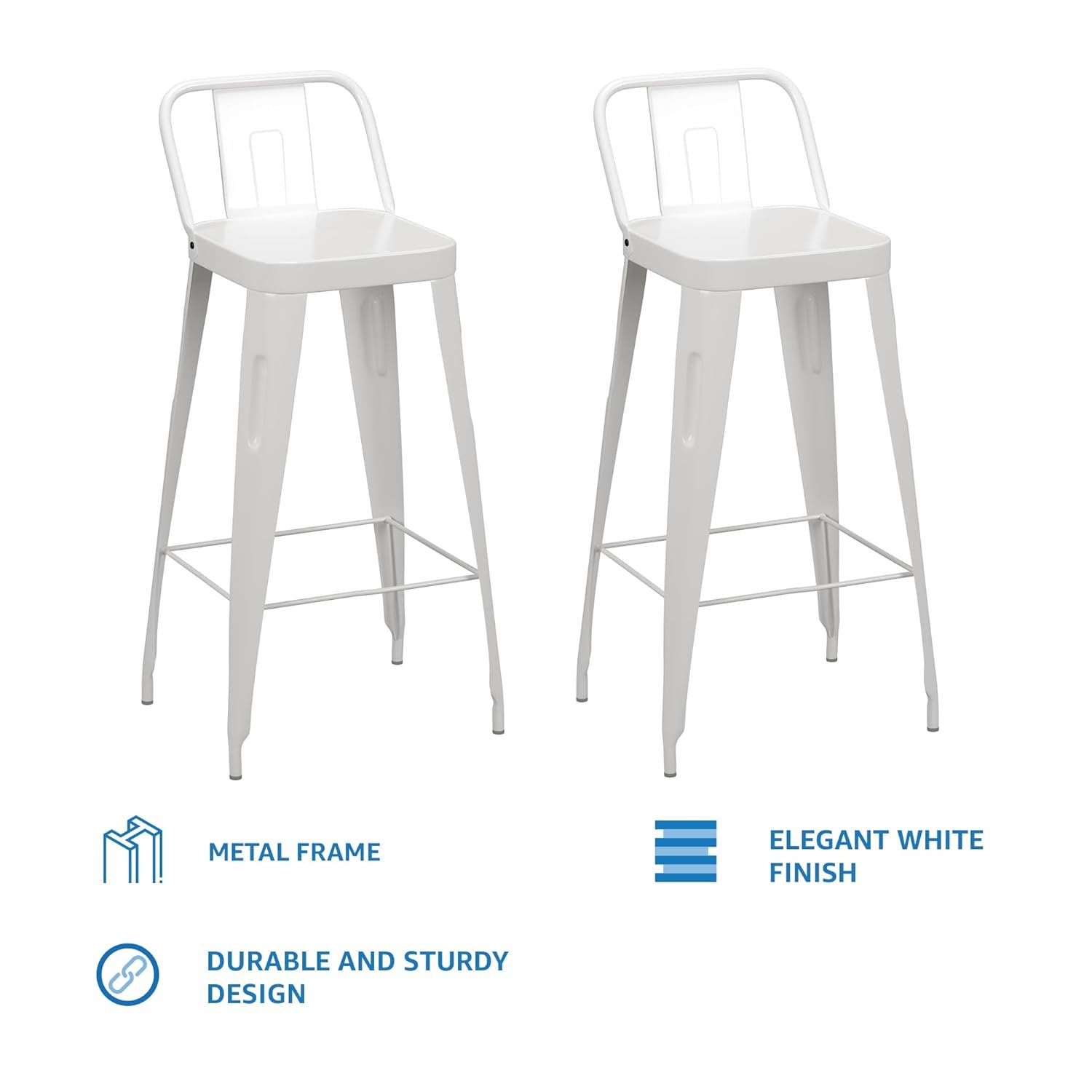 Iron Bar Stool | 44D x 36W x 99H cms | White - Image 9