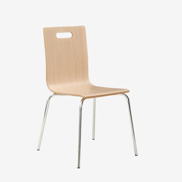 Curved Wooden Canteens Cafeterias Stainless Steel Frame Restaurants Chair