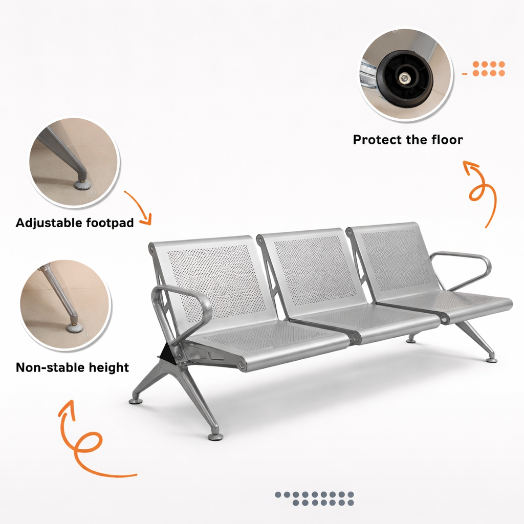 Tulip Seating AeroMax 3-Seater Mild Steel Airport Waiting Chair - Image 4